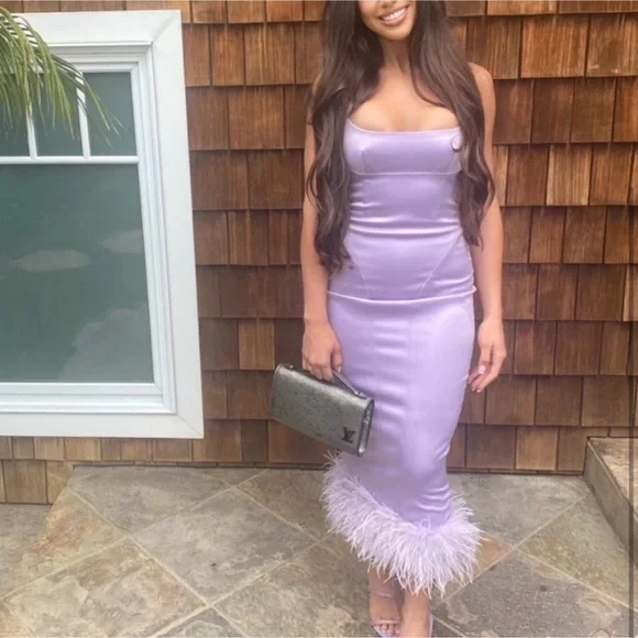 House of CB Helena Orchid Lavender Satin Midi Dress - Picture 8 of 10